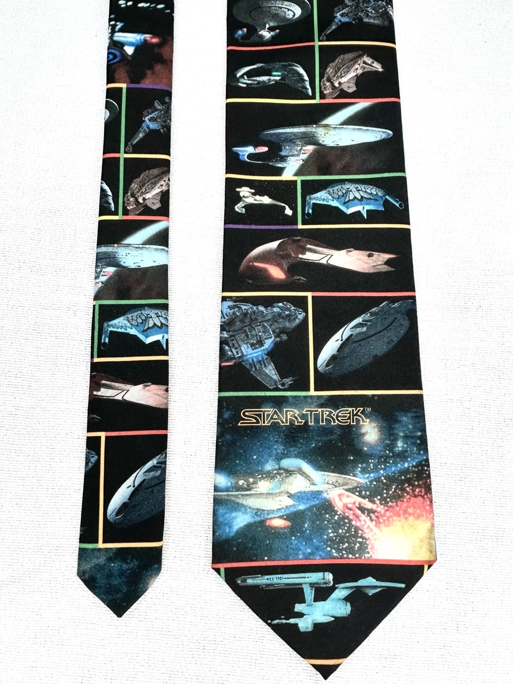 Vintage Star Trek Tie Ralph Marlin Star Ship Montage Novelty Tie 3 3/4” Sci Fi
